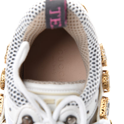 Gucci X SEGA Mesh Calfskin Suede Removable Crystals Womens Flashtrek Sneakers 37.5 Great White 7 of 8