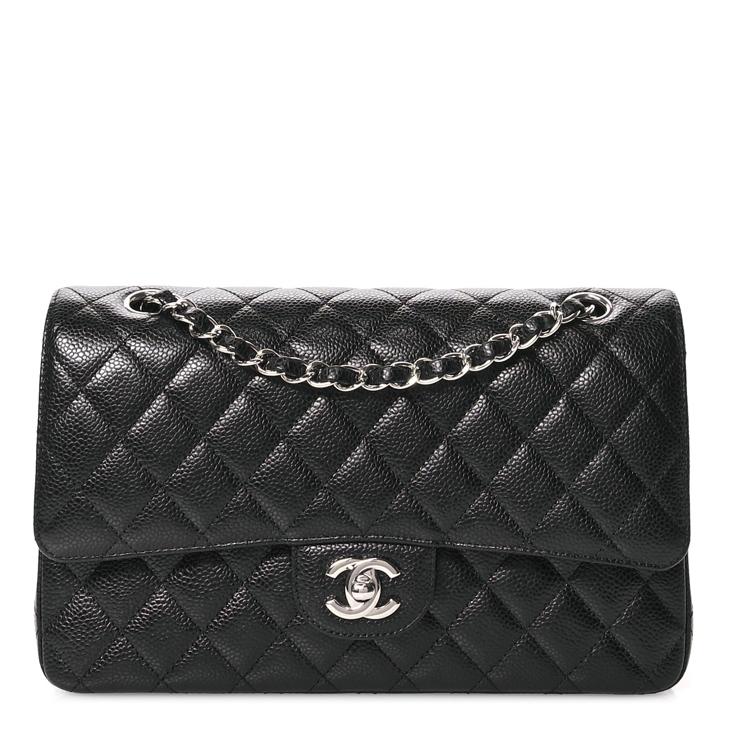 Caviar Quilted Medium Double Flap Black