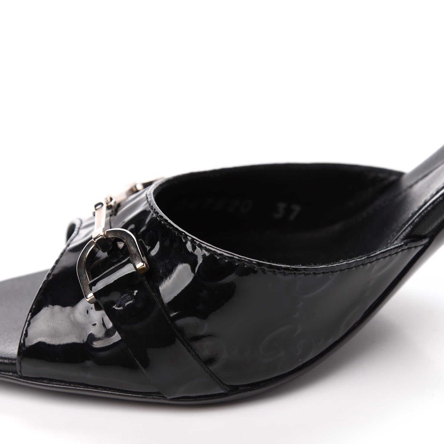 Gucci Patent GG Horsebit Mid Heel Slides 37 Black 10 of 11