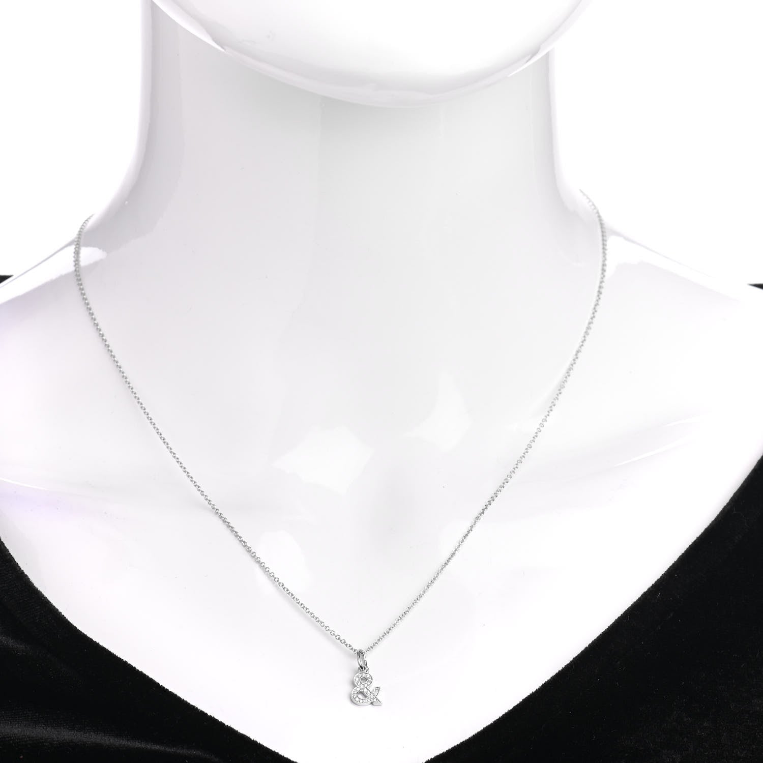 Tiffany 18K White Gold Diamond Small Ampersand Pendant Necklace 2 of 4