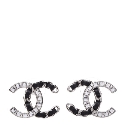Chanel Crystal Baguette Lambskin Large CC Earrings Silver Black 1 of 5