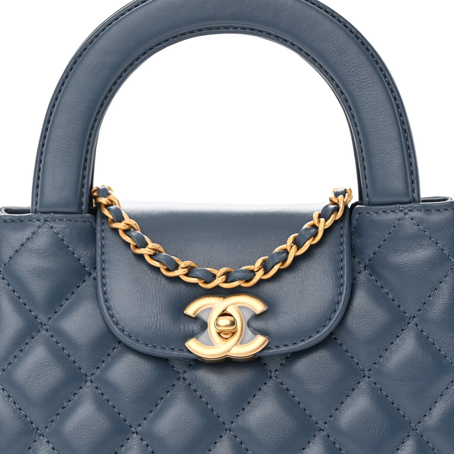 Chanel Shiny Aged Calfskin Quilted Nano Kelly Shopper Dark Blue 8 of 10