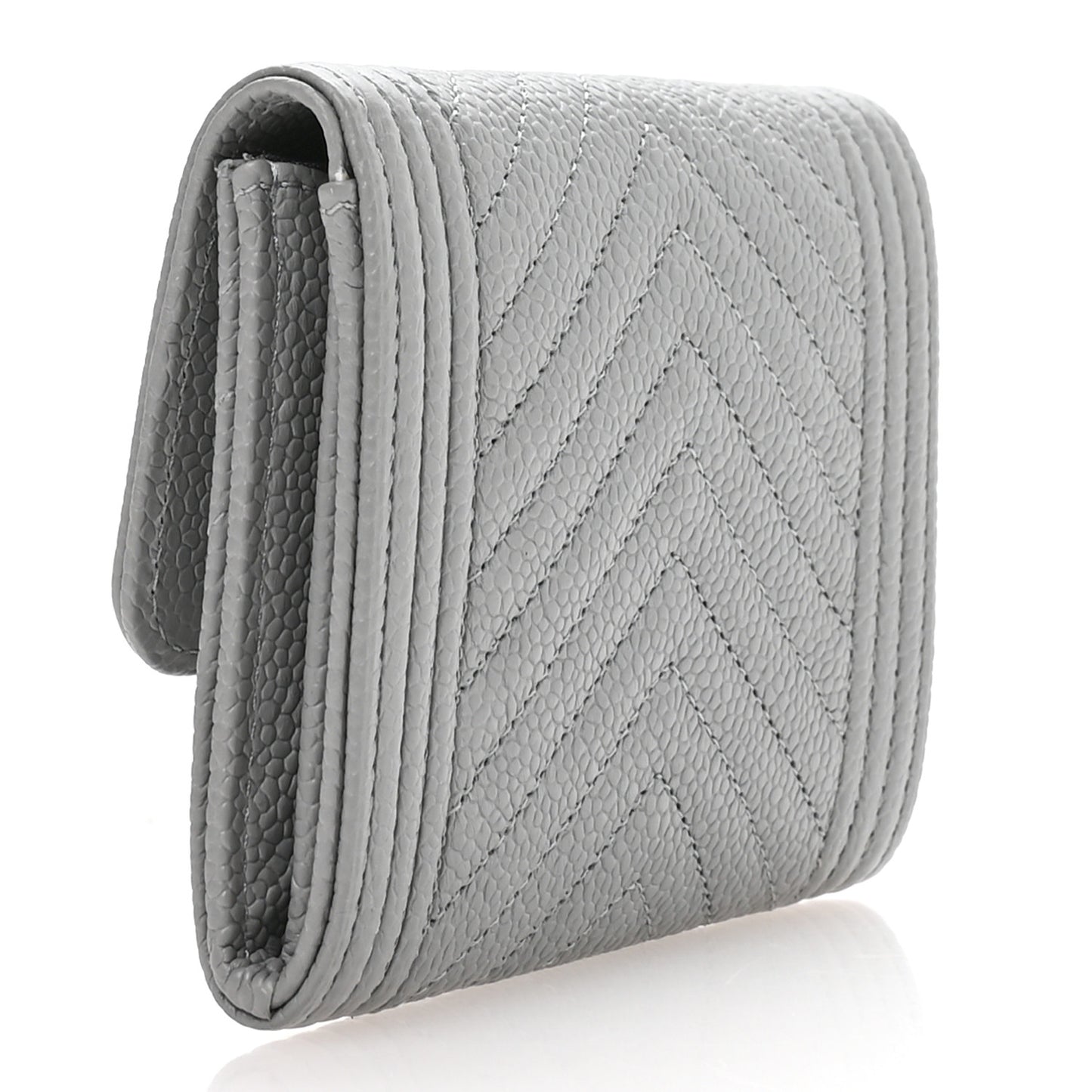 Caviar Chevron Quilted Boy Card Holder Wallet Grey