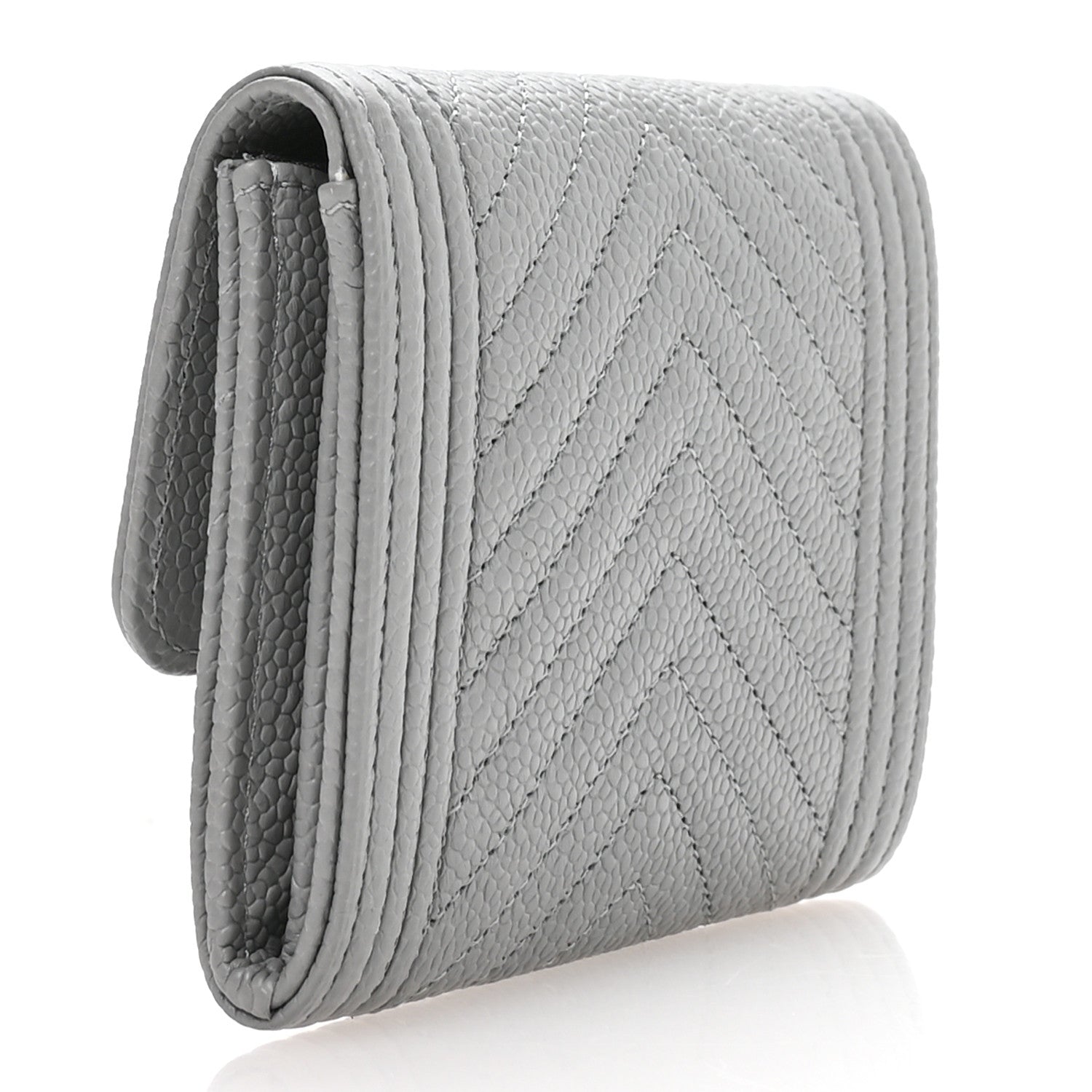 Chanel Caviar Chevron Quilted Boy Card Holder Wallet Grey 3 of 9