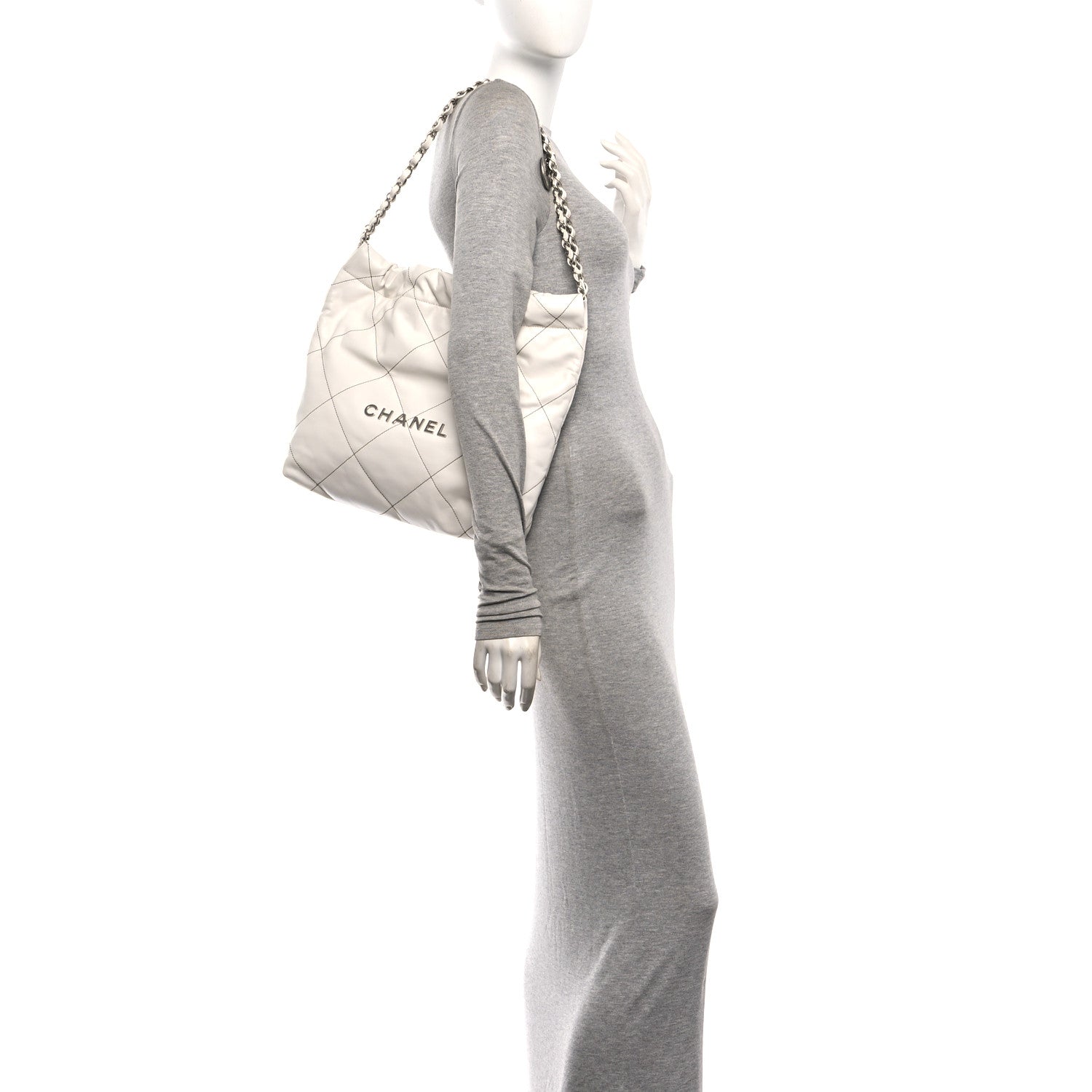 Chanel Shiny Calfskin Quilted Small Chanel 22 White Black 2 of 11