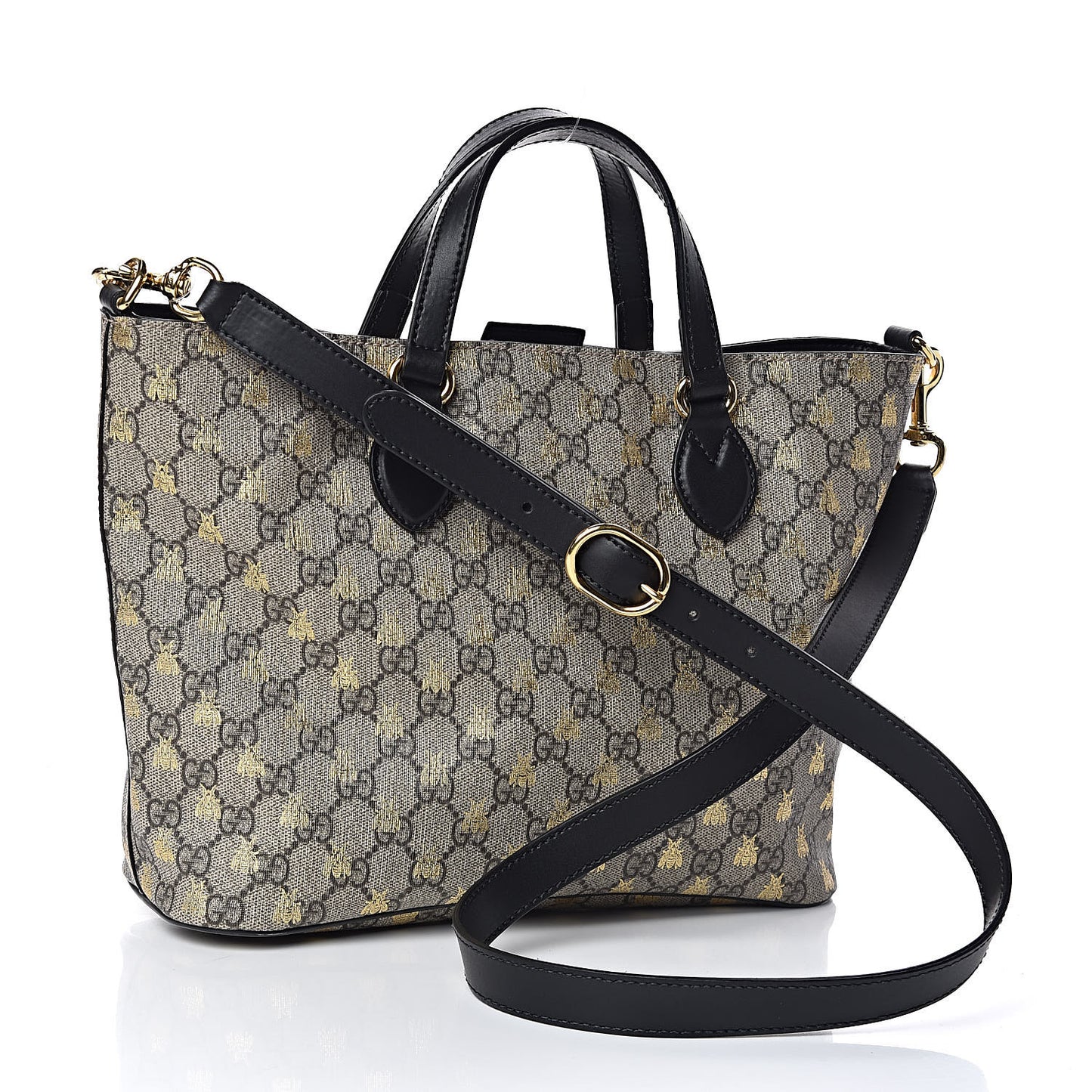 Soft GG Supreme Monogram Bees Small Crossbody Tote Beige Oro Black