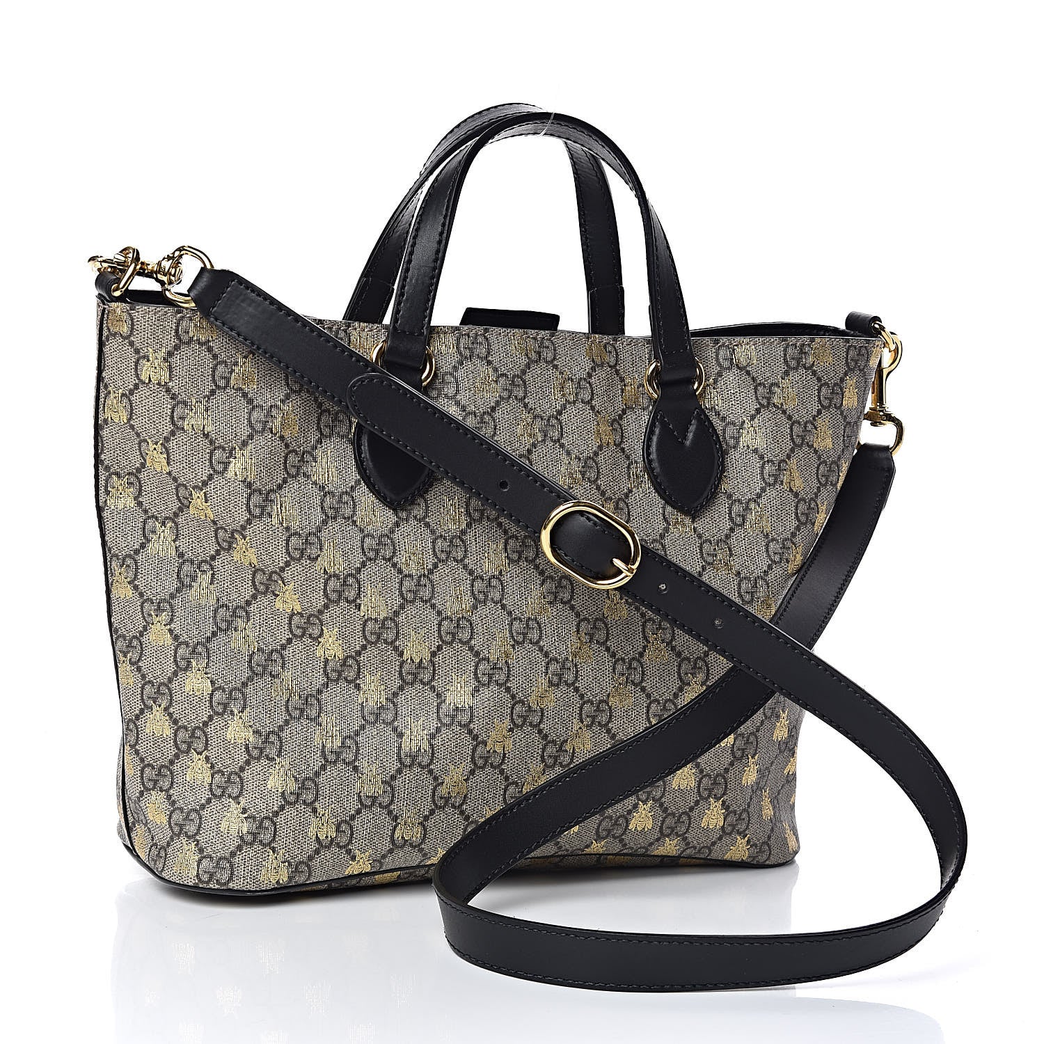Gucci Soft GG Supreme Monogram Bees Small Crossbody Tote Beige Oro Black 3 of 9
