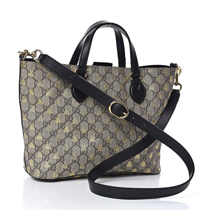 Gucci Soft GG Supreme Monogram Bees Small Crossbody Tote Beige Oro Black 3 of 9
