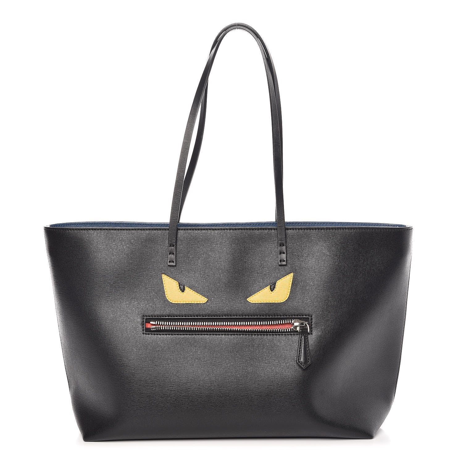 Fendi Vitello Elite Cuoio Monster Buggies Medium Roll Tote Black Multicolor Blue Cobalto 1 of 12