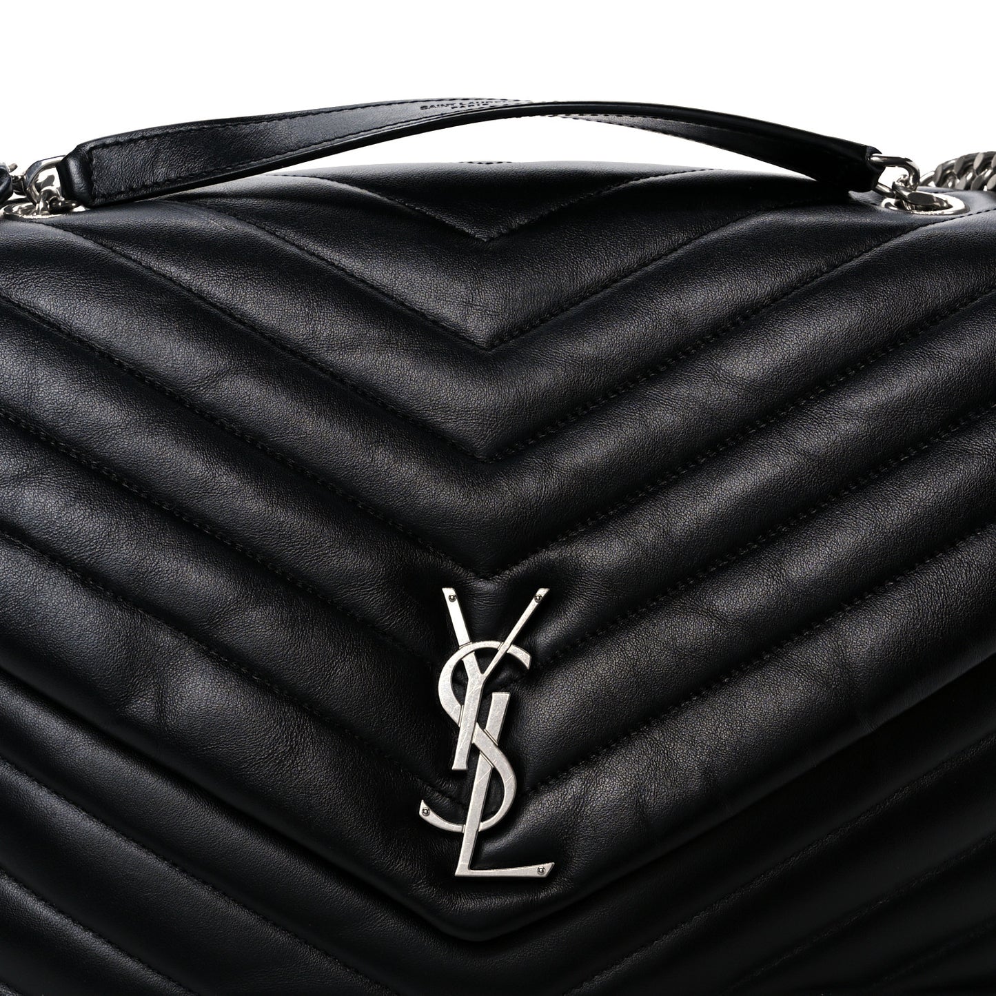 Calfskin Y Quilted Monogram Large Loulou Chain Satchel Black