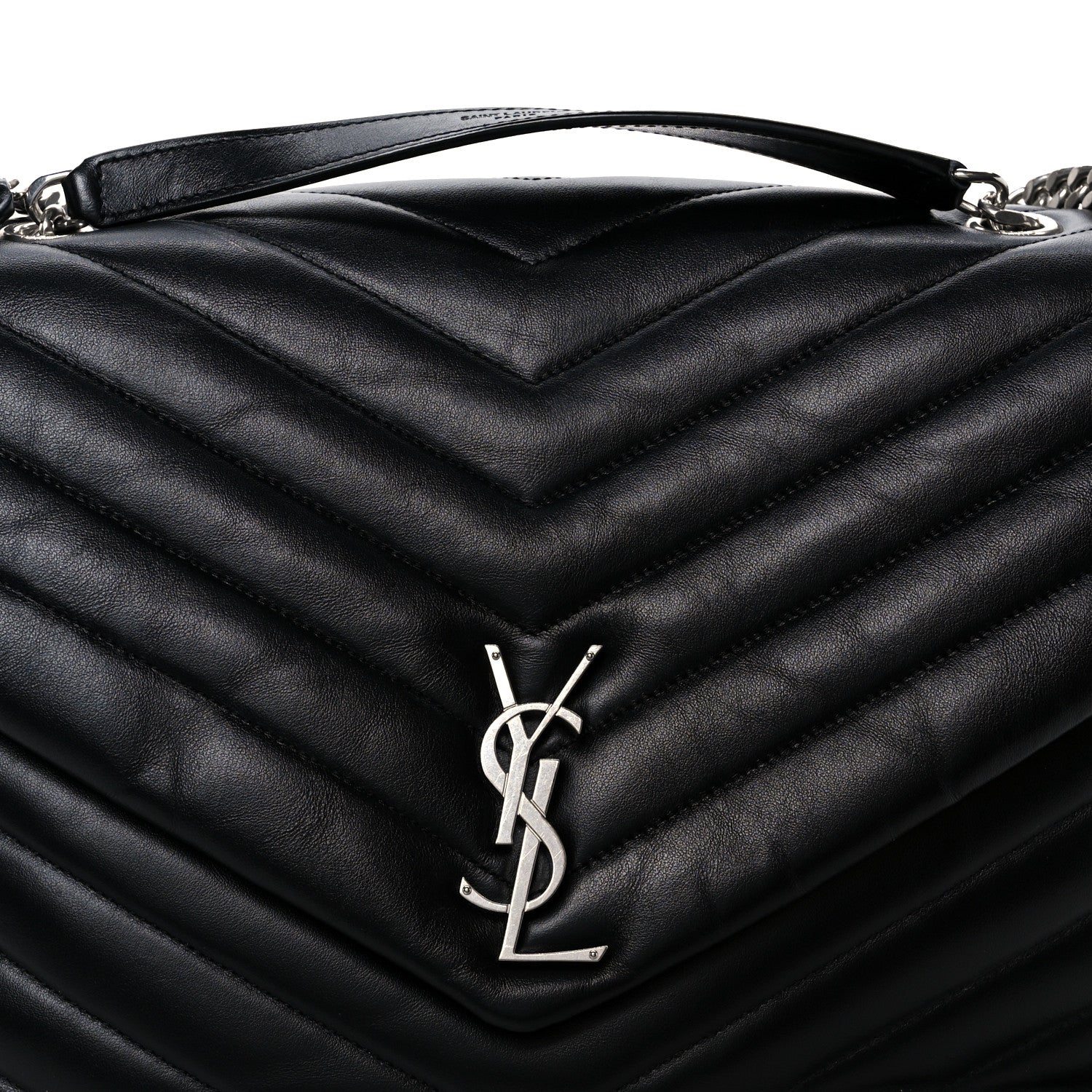Saint Laurent Calfskin Y Quilted Monogram Large Loulou Chain Satchel Black 9 of 11