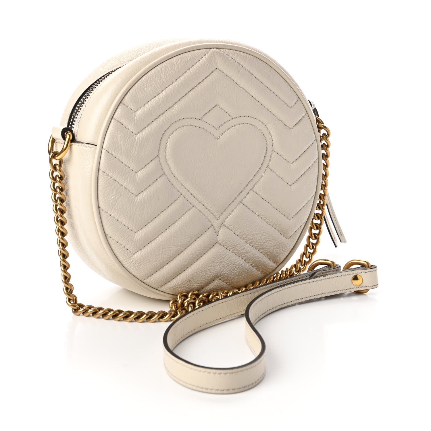 Gucci Calfskin Matelasse Mini GG Marmont Round Shoulder Bag White 3 of 11