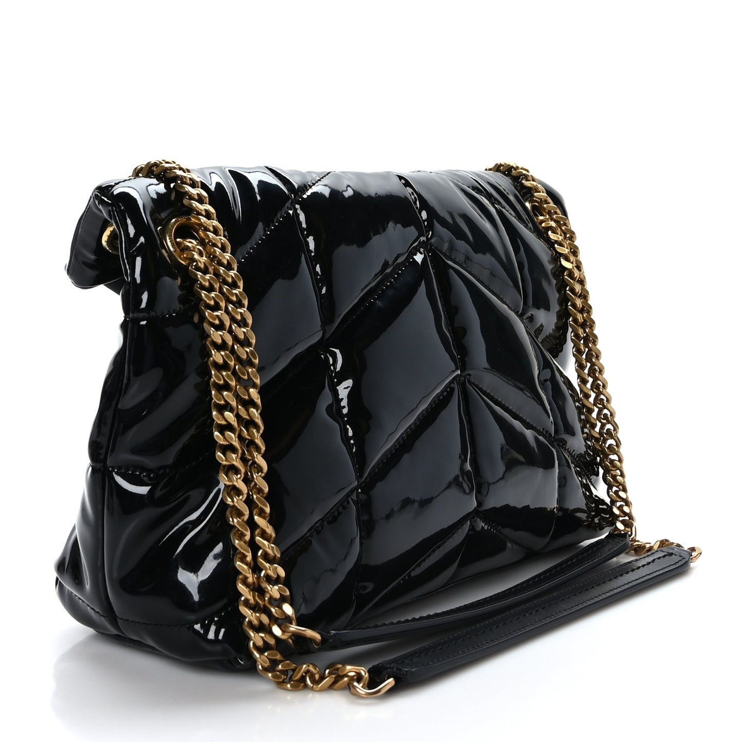 Patent Quilted Small Loulou Puffer Monogram Chain Satchel Black