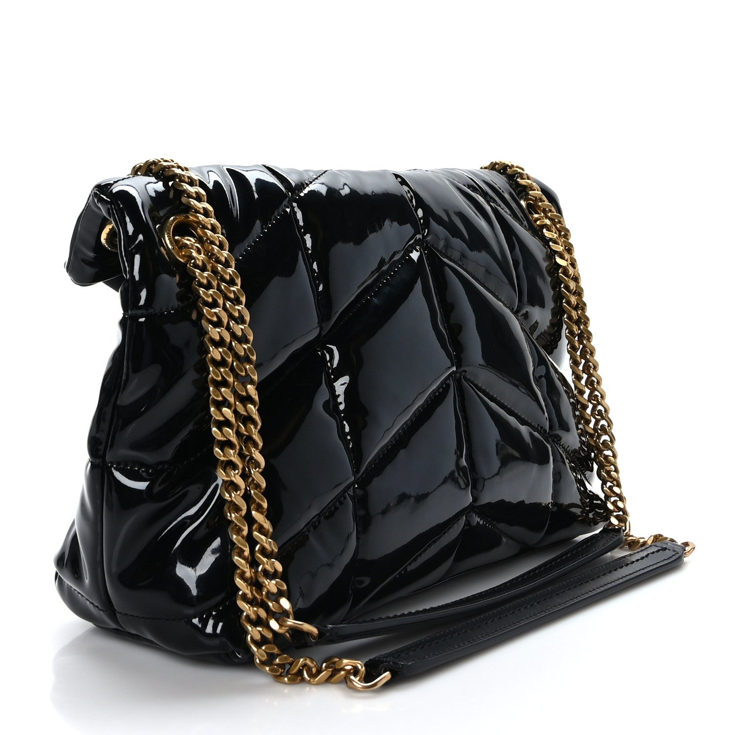 Saint Laurent Patent Quilted Small Loulou Puffer Monogram Chain Satchel Black 3 of 8