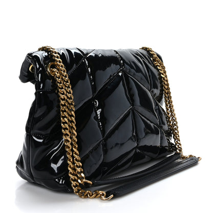 Saint Laurent Patent Quilted Small Loulou Puffer Monogram Chain Satchel Black 3 of 8