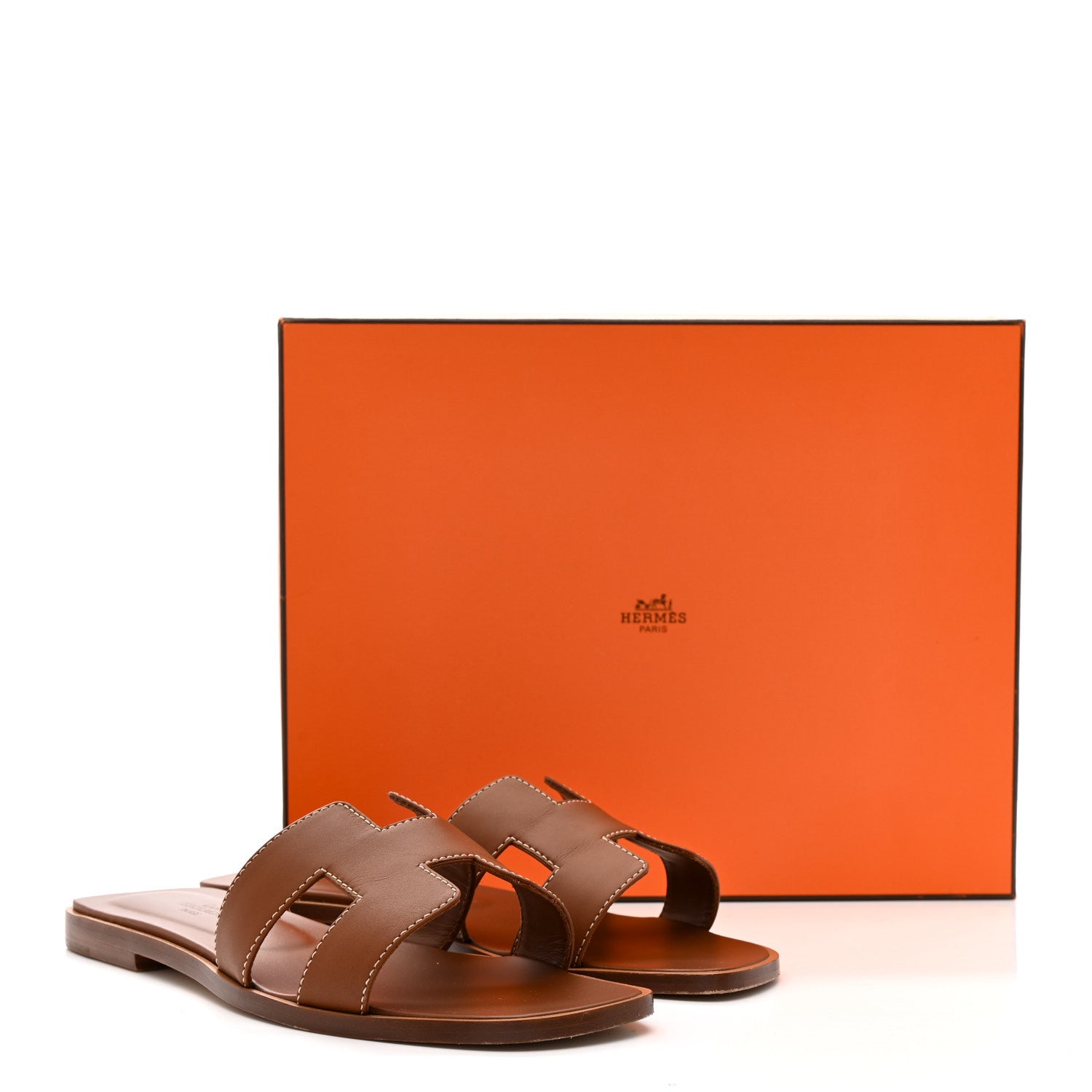 Hermes Box Calfskin Oran Sandals 37 Gold 11 of 11