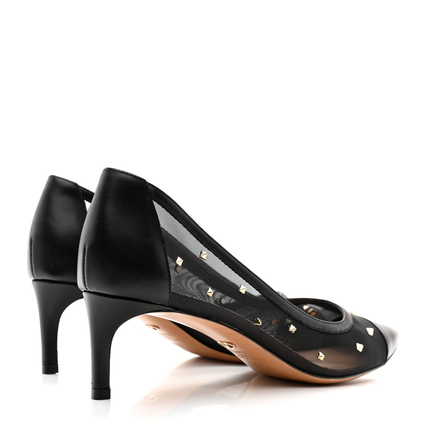 Mesh Embellished Shining Rockstud Low Heel Pumps 37.5 Black