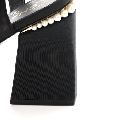 Chanel Lambskin Grosgrain Open Toe Pearl Sandal Heels 39.5 Black 11 of 12
