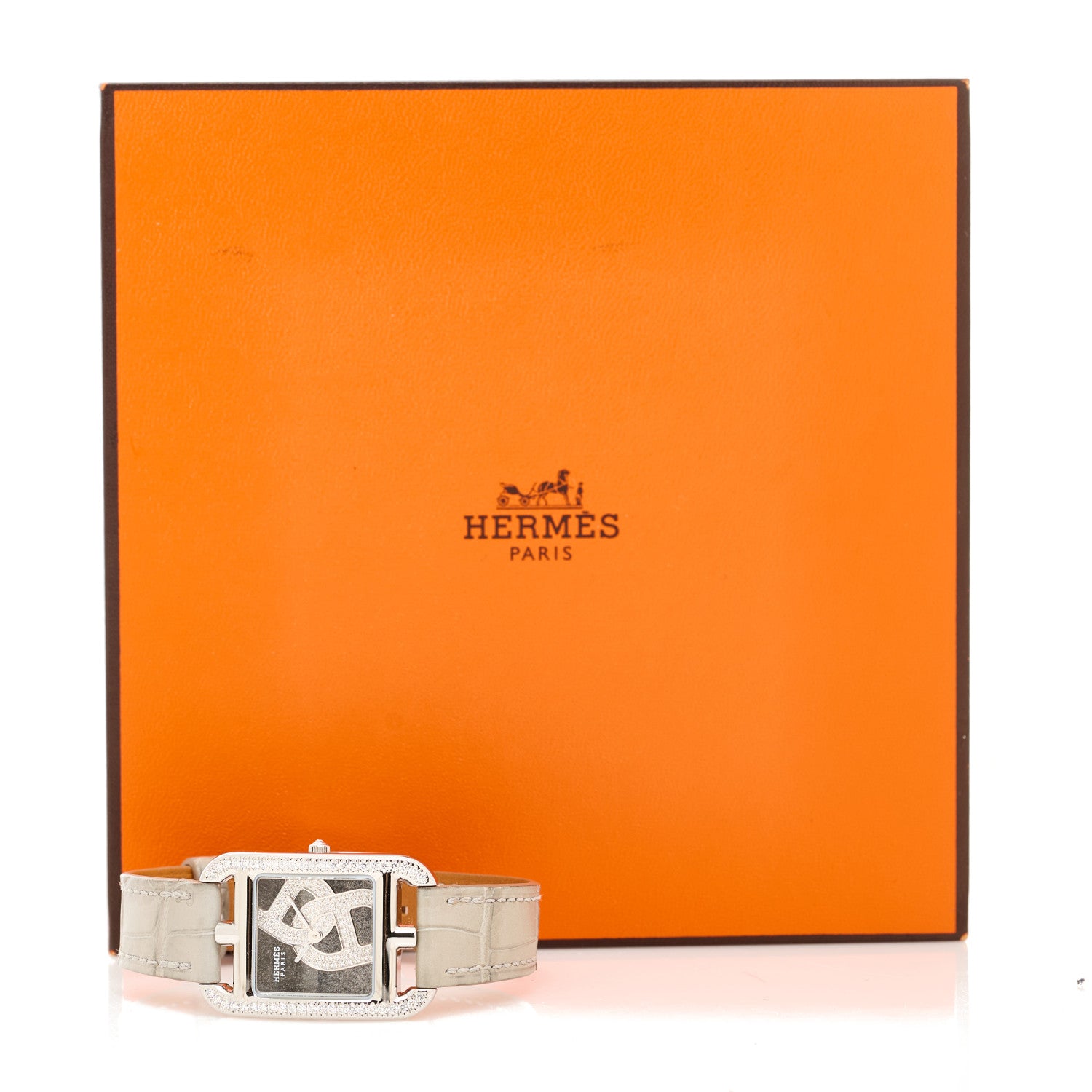 Hermes Stainless Steel Alligator Diamond Bezel 23mm Cape Cod Chaine d'Ancre Joaillier Quartz Watch Gris Perle 5 of 5
