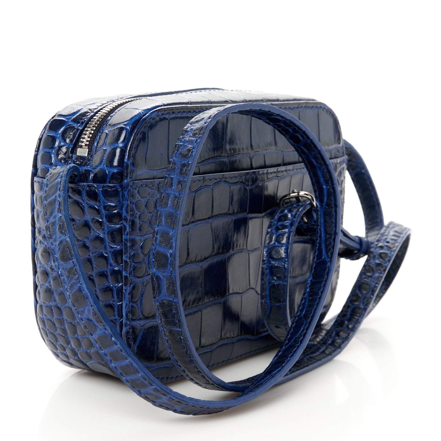 Balenciaga Shiny Calfskin Logo Crocodile Embossed XS Everyday Camera Bag Navy 3 of 11