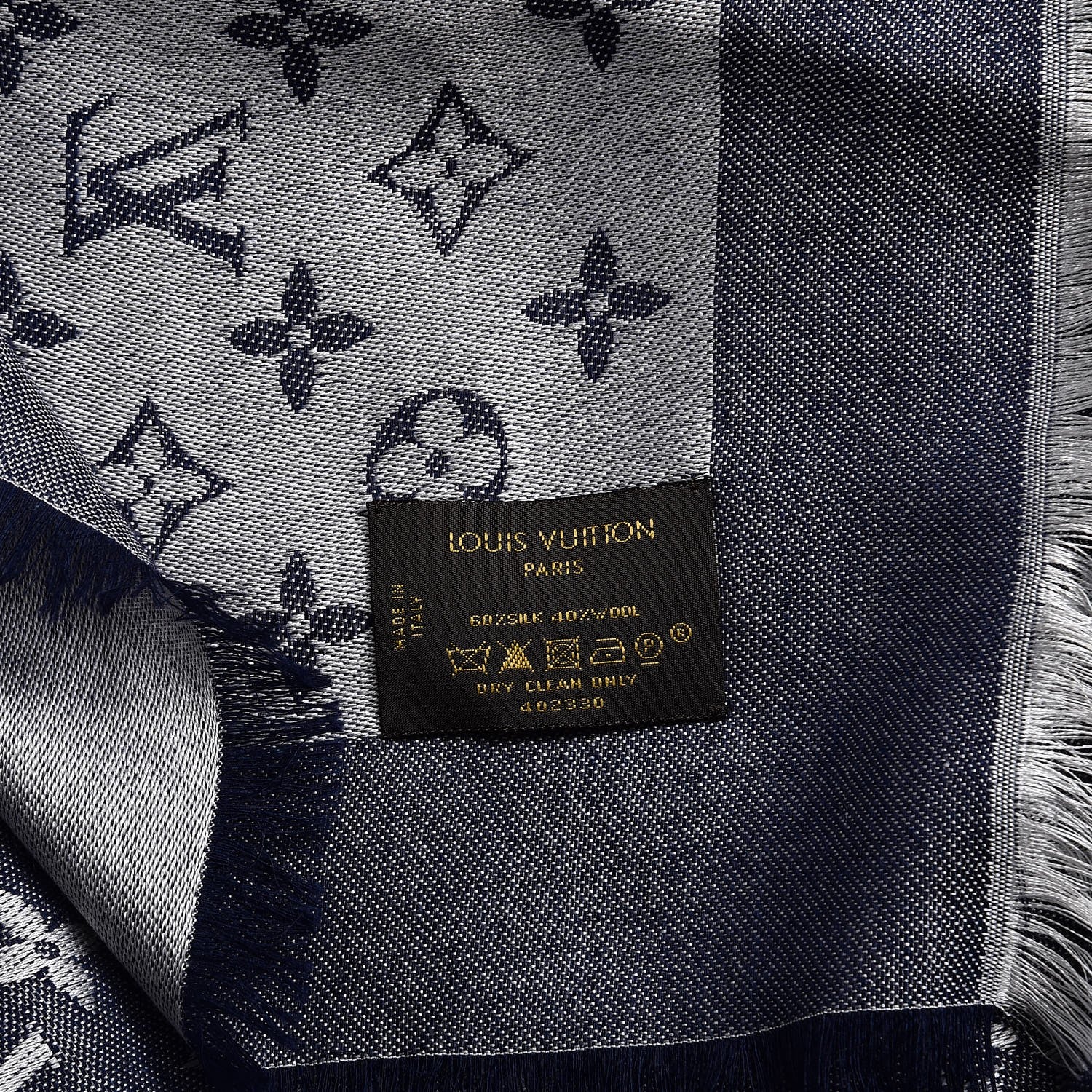 Louis Vuitton Wool Silk Monogram Denim Shawl Blue 4 of 6
