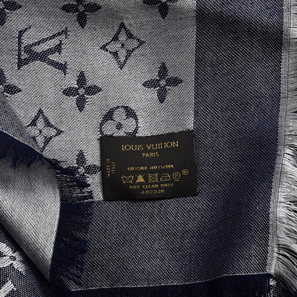Louis Vuitton Wool Silk Monogram Denim Shawl Blue 4 of 6