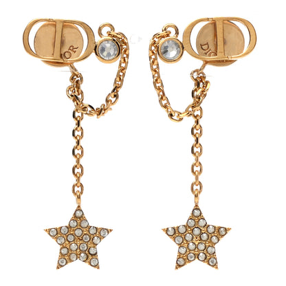 Christian Dior Crystal Star CD J'Adior Dangle Earrings Gold 1 of 5