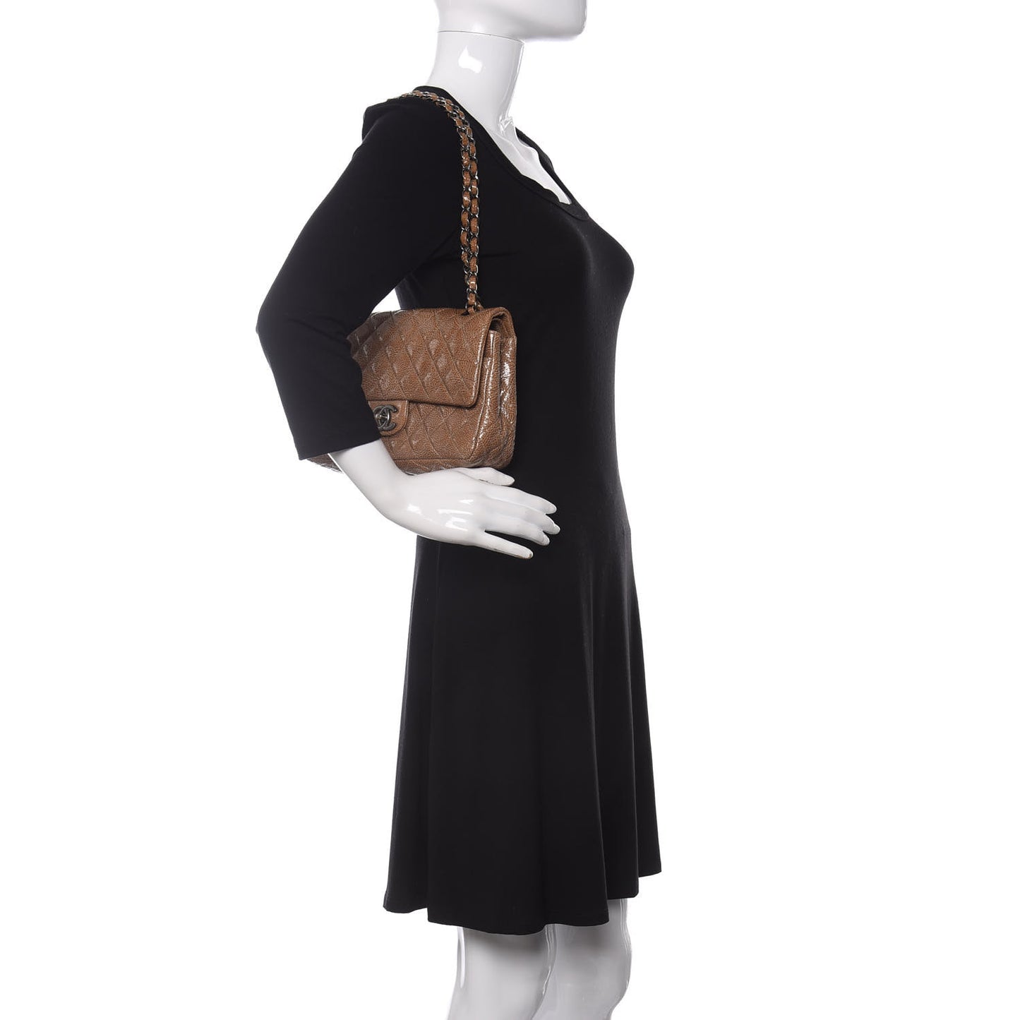 Crinkled Patent Quilted Medium Double Flap Brown