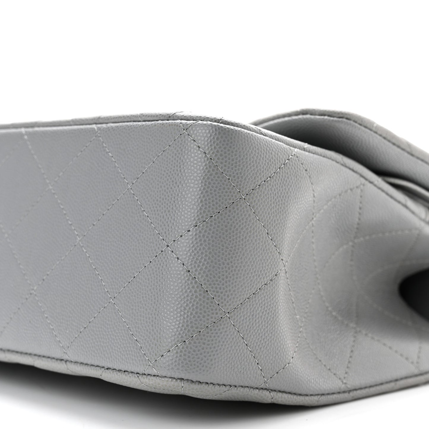 Caviar Quilted Jumbo Double Flap Grey