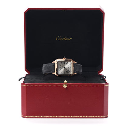 Cartier 18K Pink Gold Alligator 31.5mm Santos Dumont Quartz Watch Grey 7 of 7