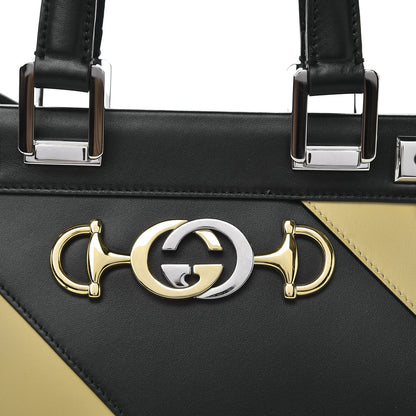 Gucci Smooth Calfskin Diagonal Striped Small Zumi Top Handle Bag Black Beige 12 of 12