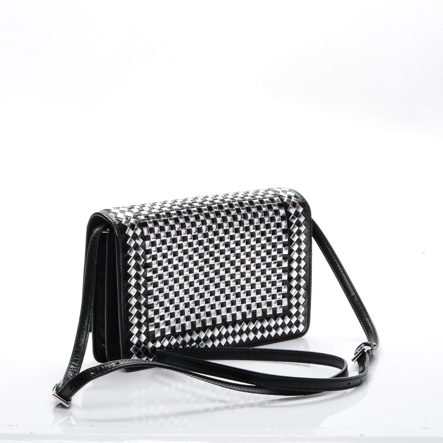 Goatskin Woven Chain Wallet Black