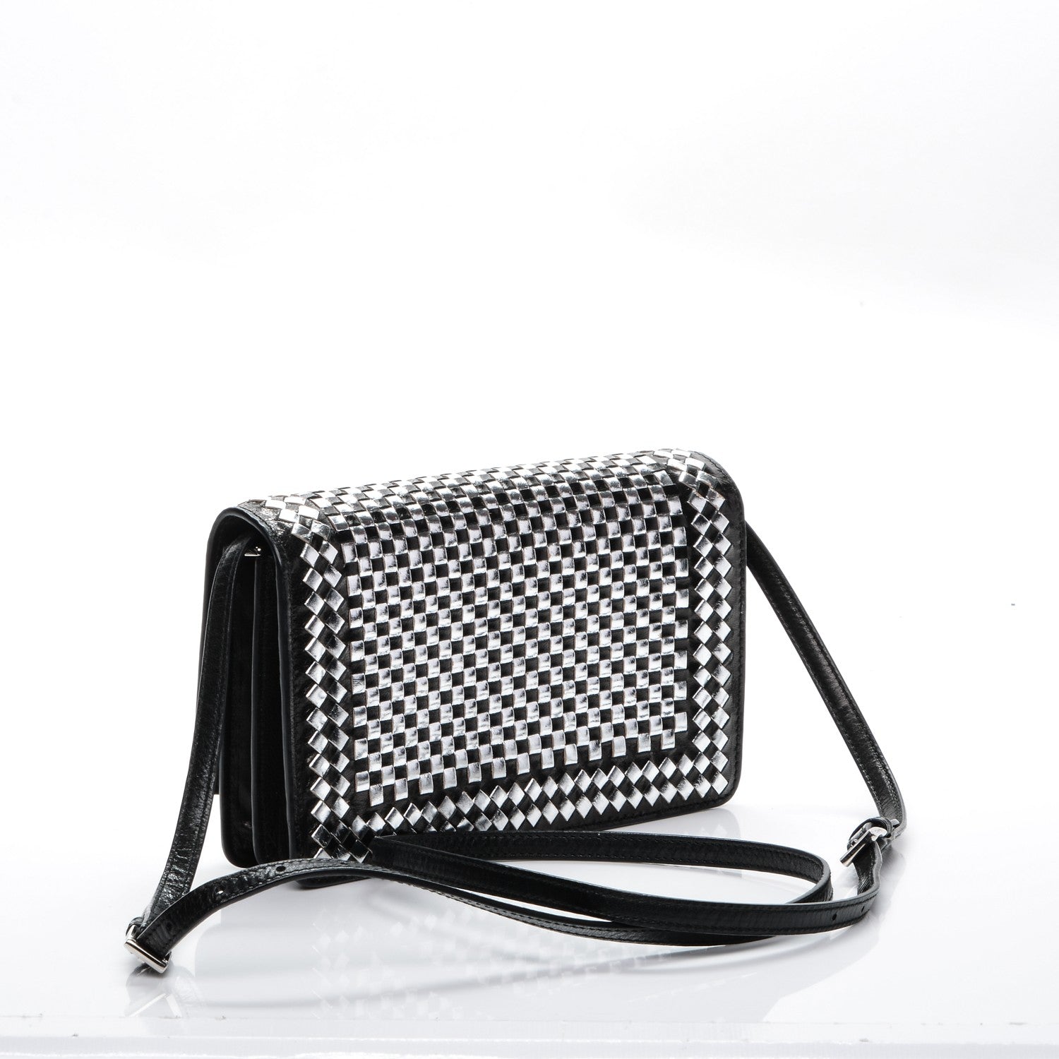 Prada Goatskin Woven Chain Wallet Black 3 of 6