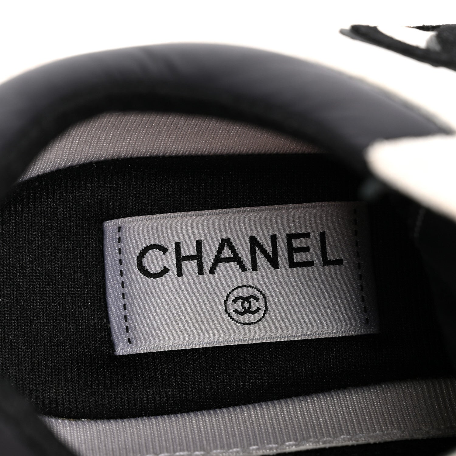 Chanel Mesh Suede Calfskin Grained Calfskin Womens CC Sneakers 38.5 White Black 7 of 10