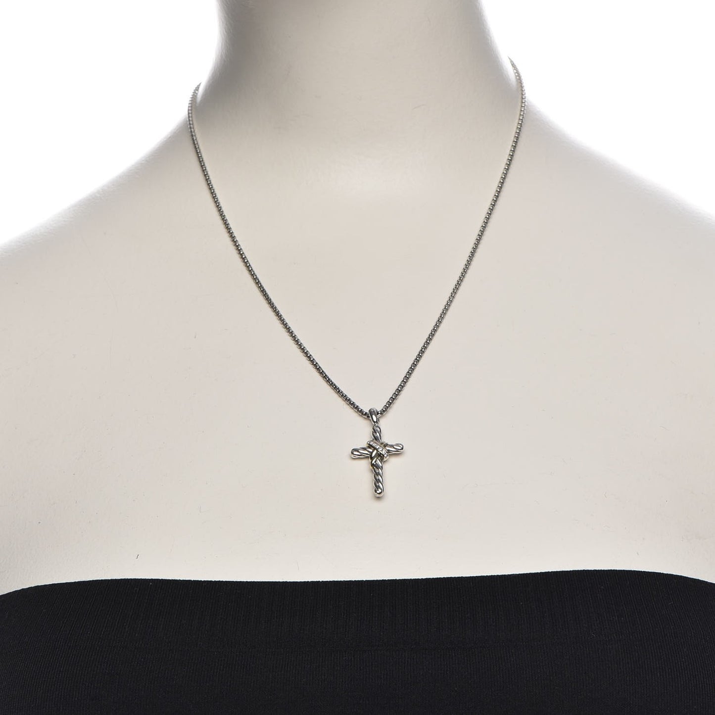 Sterling Silver 14K Yellow Gold Diamond 32mm X Cross Pendant Necklace