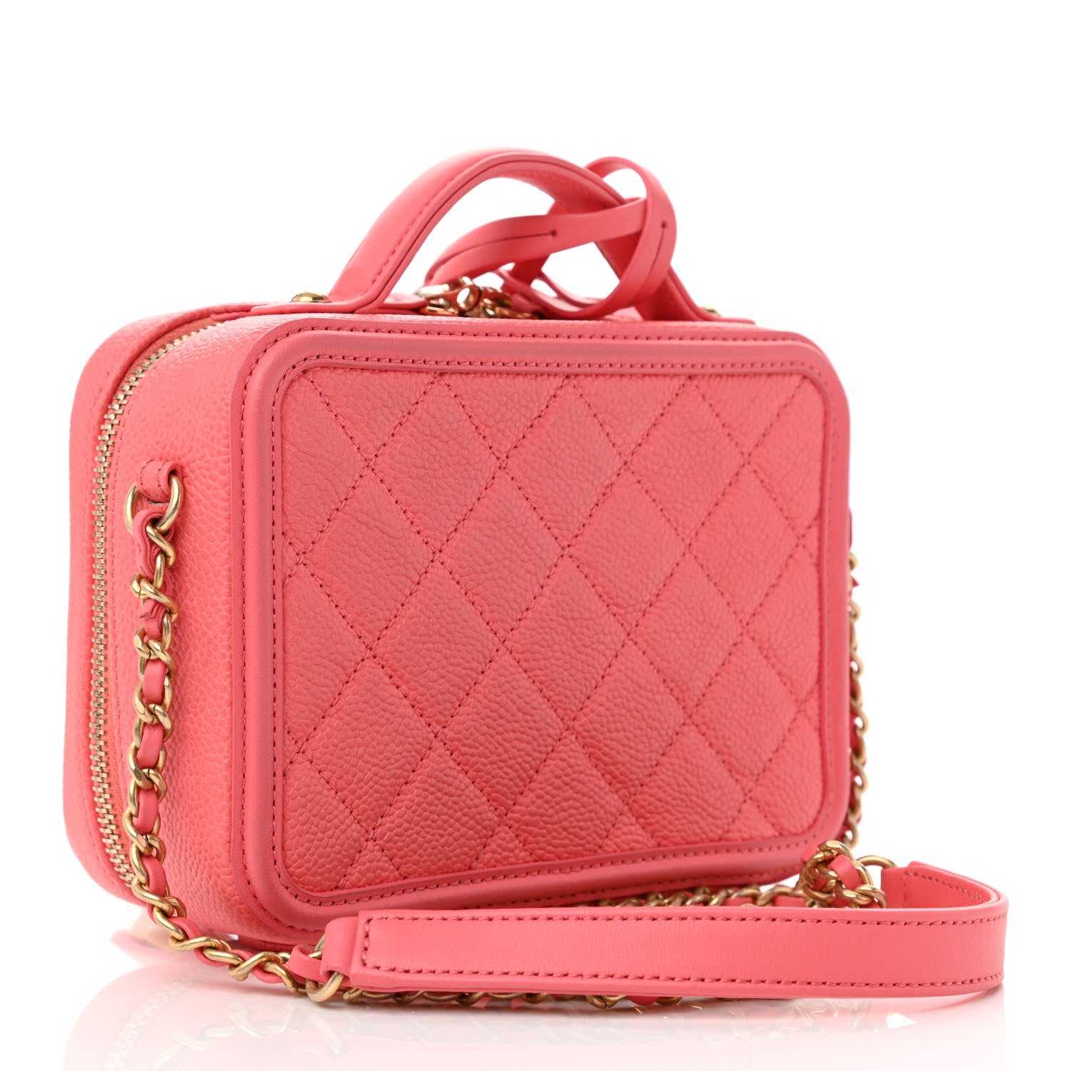 Chanel Caviar Quilted Small CC Filigree Vanity Case Coral 2 of 10