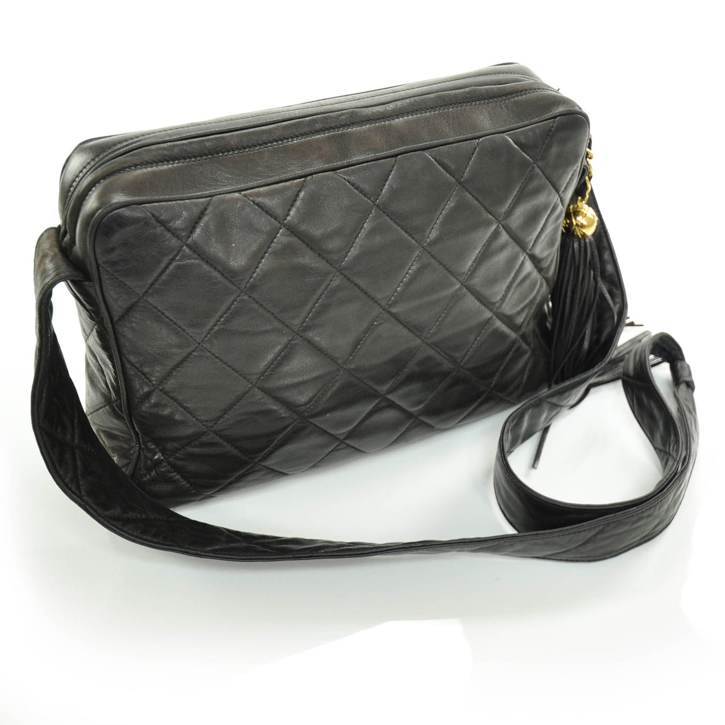 Lambskin Quilted Tassel Shoulder Bag Dark Brown