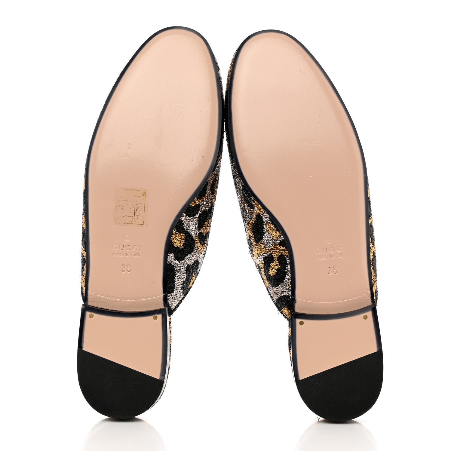 Gucci Lurex Jacquard Leopard Embroidered Womens Princetown Slippers 36 Black Gold 5 of 10