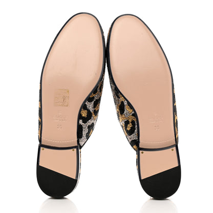 Gucci Lurex Jacquard Leopard Embroidered Womens Princetown Slippers 36 Black Gold 5 of 10