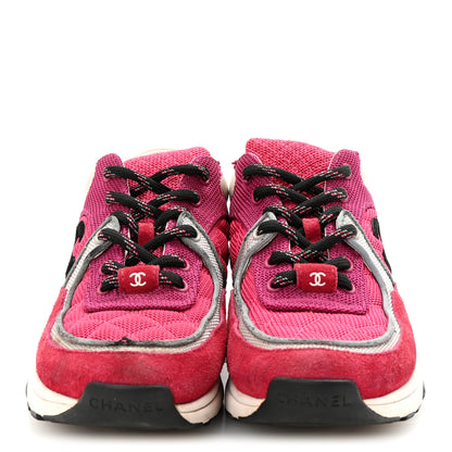 Chanel Mesh Suede Calfskin Womens CC Sneakers 35 Dark Pink Silver 3 of 10