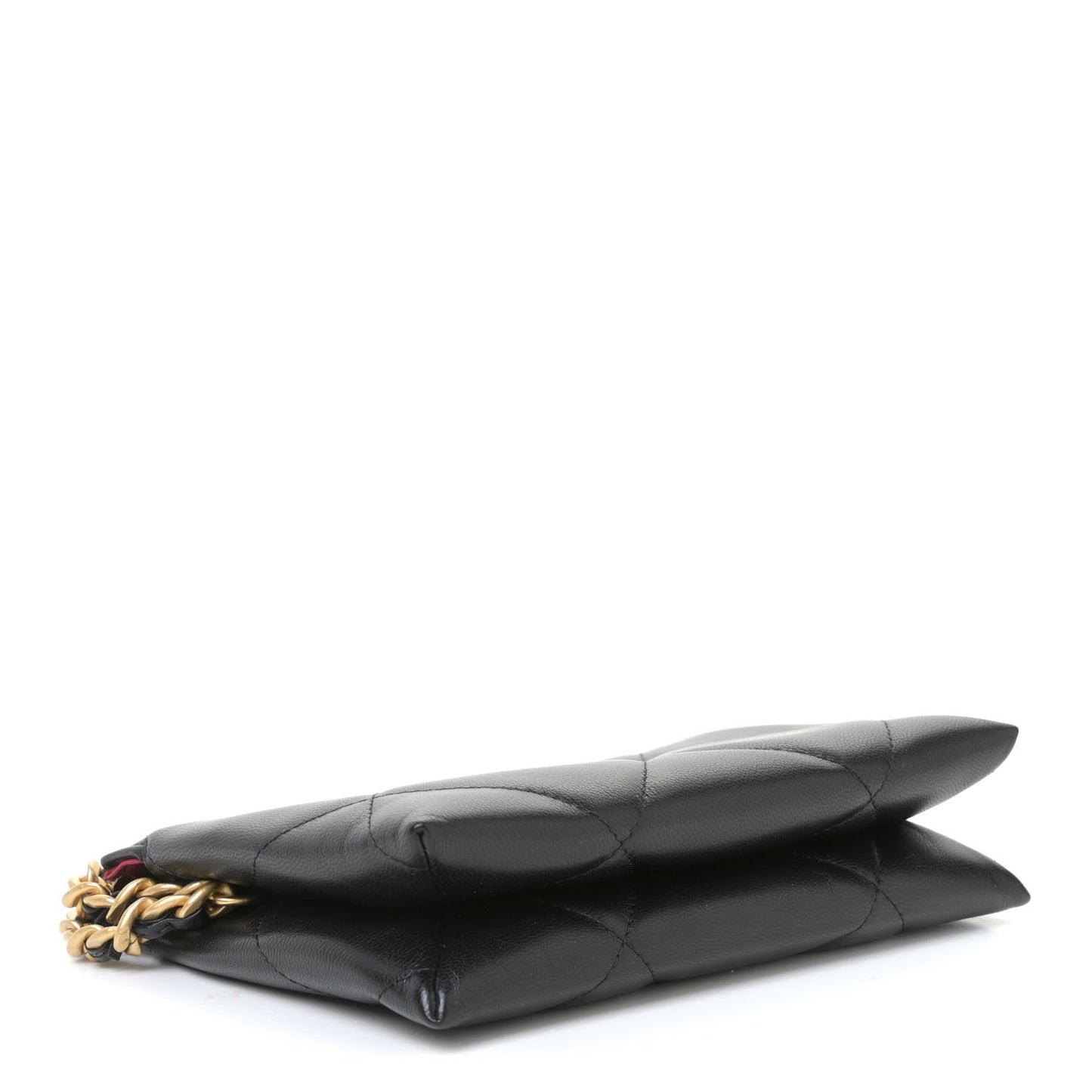 Shiny Goatskin Quilted Small Chanel 19 Pouch With Handle Black