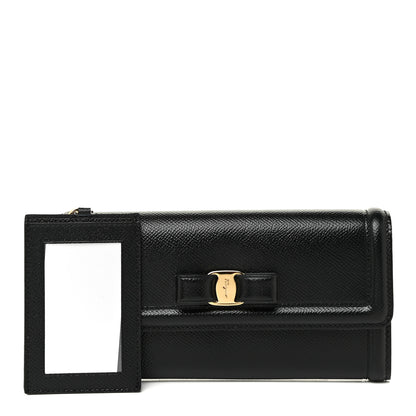 Salvatore Ferragamo Printed Calfskin Vara Bow Continental Wallet Black 1 of 17