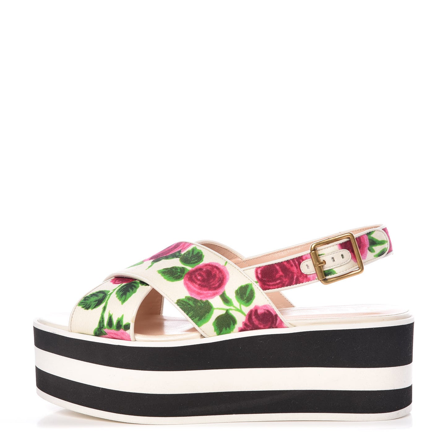 Canvas Striped Crossover Platform Sandals 37.5 White