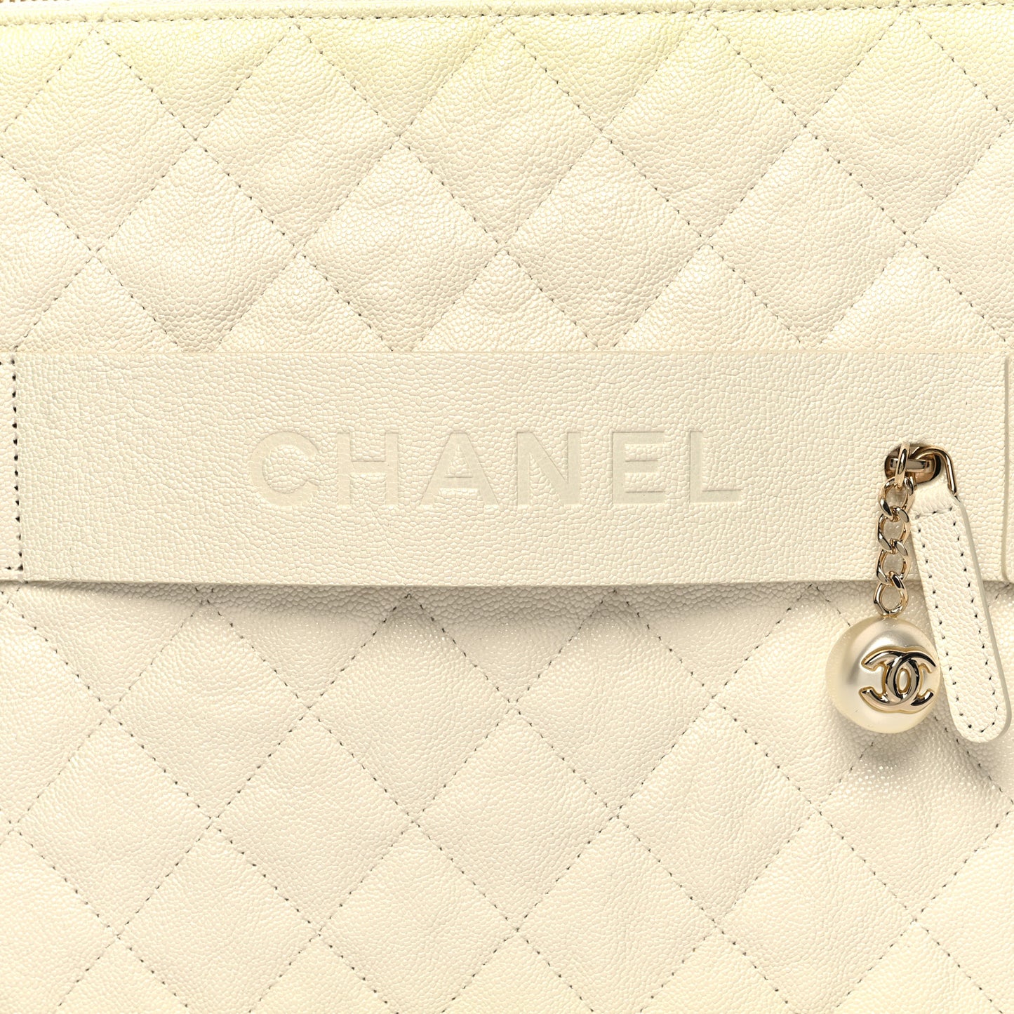 Iridescent Caviar Medium Night by the C Pouch Clutch White