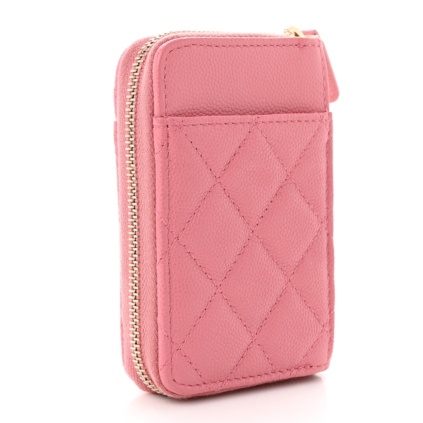 Caviar Quilted Zip Card Holder Pink