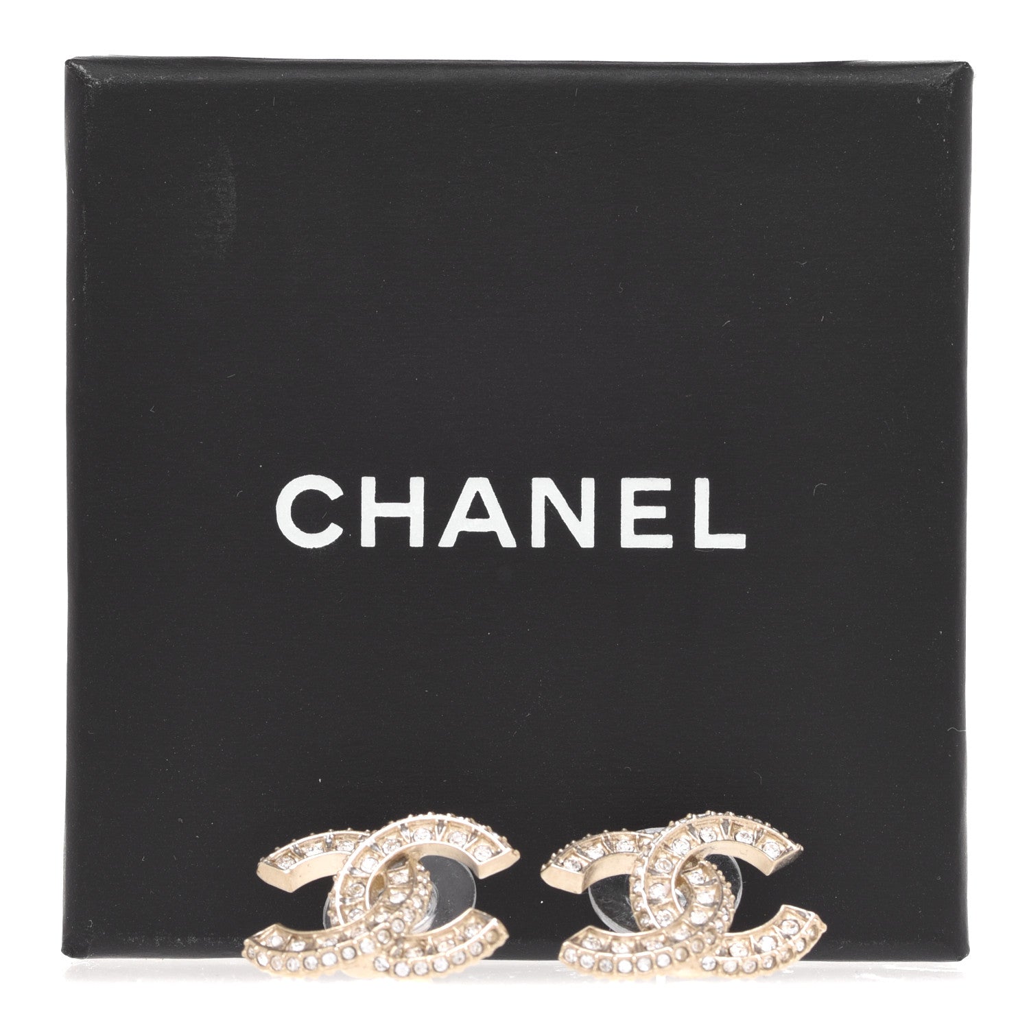 Chanel Crystal Timeless CC Earrings Light Gold 5 of 5