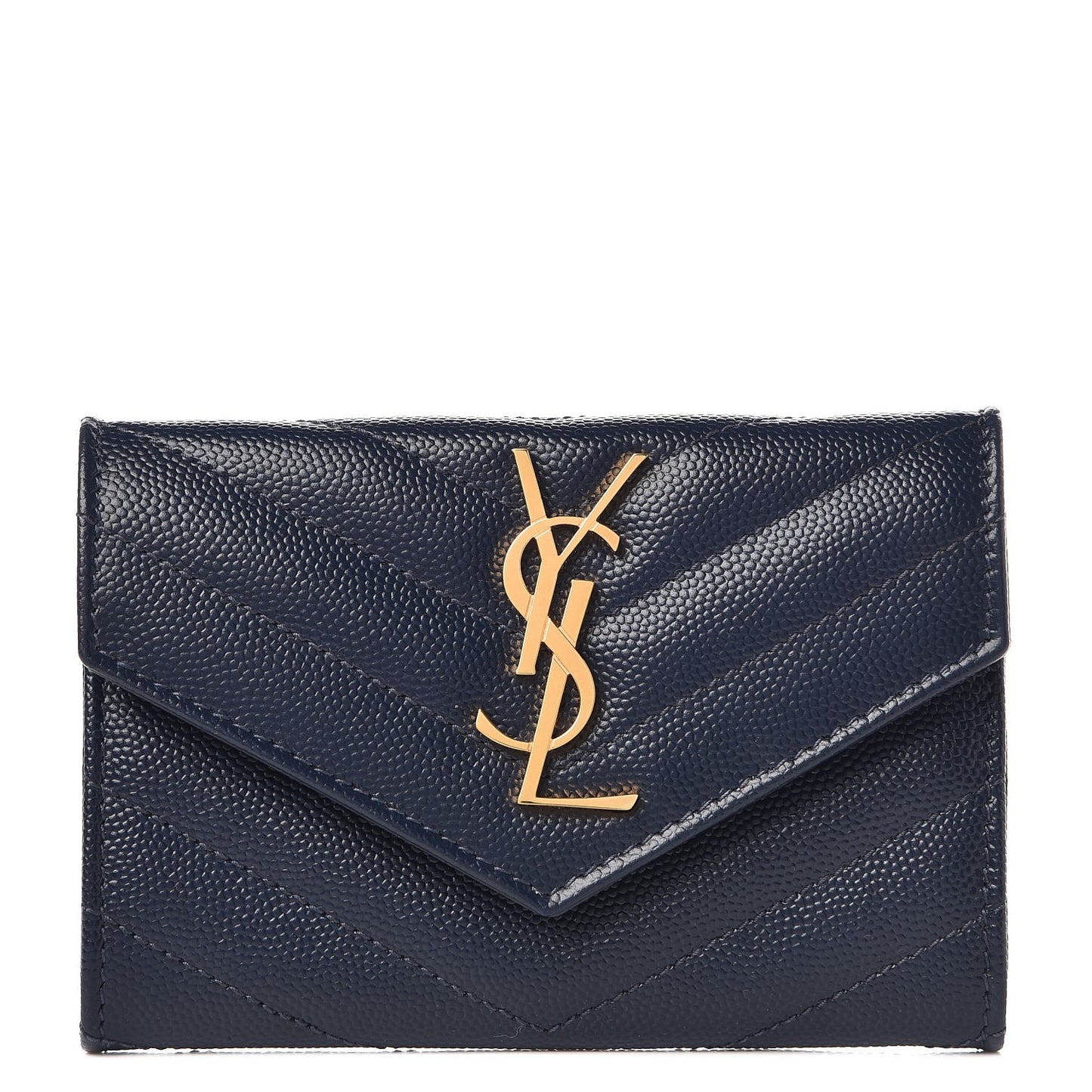 Grain De Poudre Matelasse Chevron Small Monogram Envelope Wallet Navy