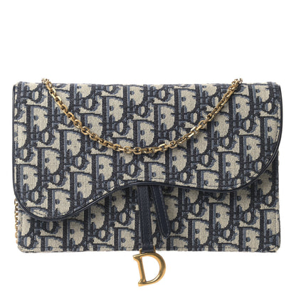 Christian Dior Oblique Saddle Chain Pouch Blue 1 of 9