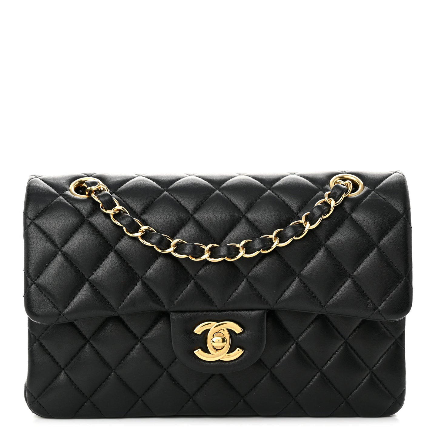 Lambskin Quilted Small Double Flap Black
