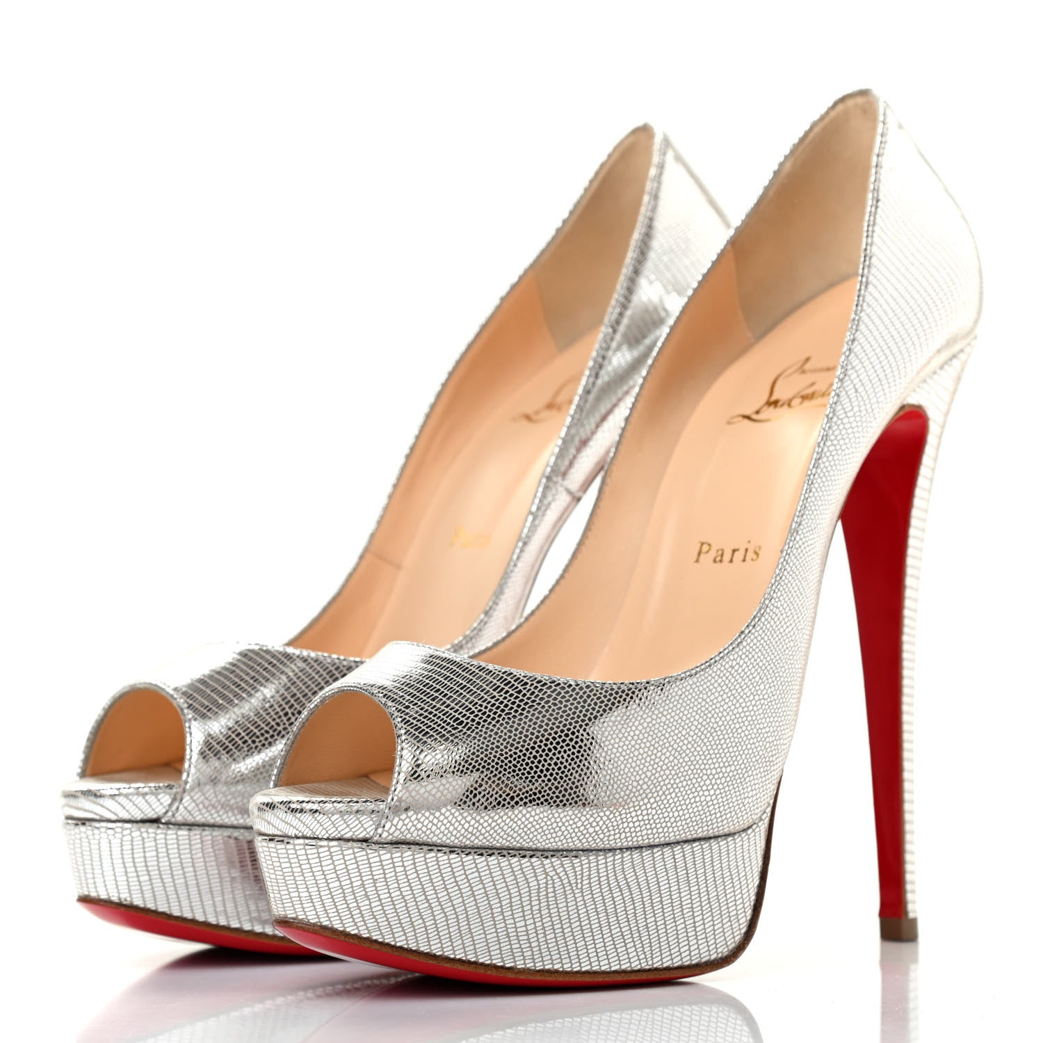 Christian Louboutin Metallic Laminato Dino Lady Peep 150 Pumps 40 Silver 3 of 7